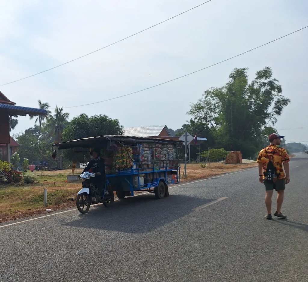 A small motorbike carrying snacks for sale